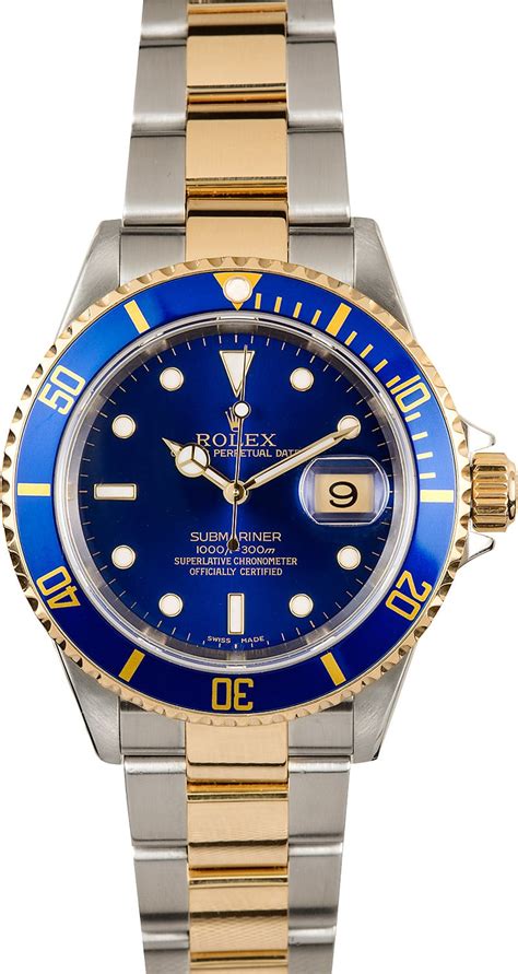 silver and gold rolex with blue face|Rolex gold submariner price.